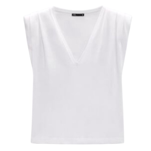Zara White Shoulder Pad V-Neck Muscle Tee - L - Picture 2 of 15